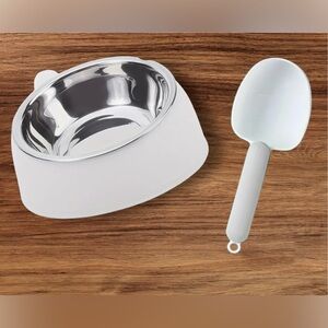 Stainless Steel Bowl Cat Dog Pet Food Water, Tilt Non-Slip Base, Food Scoop NIP